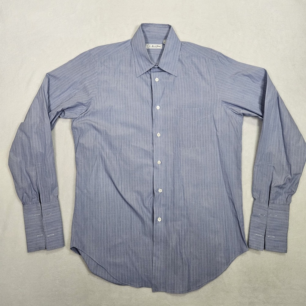 Ascot Chang Men's Shirt Size (L) Lavender Blue Custom Made in Hong Kong‎ Vtg